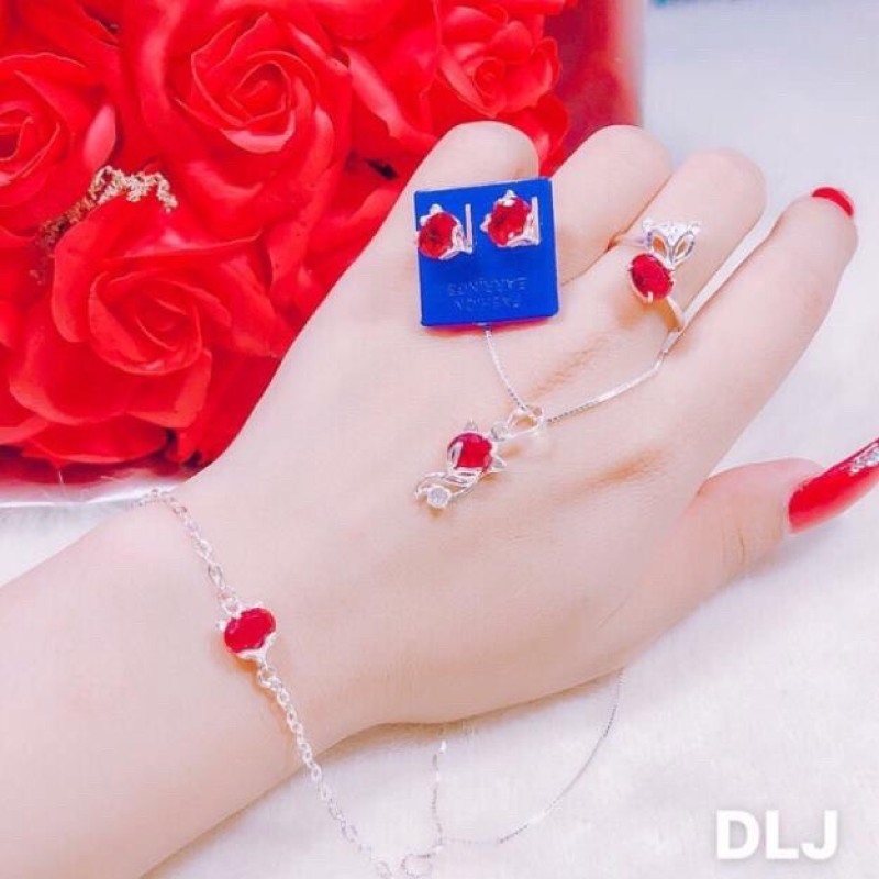Bộ trang sức hồ ly may mắn tình duyên 4 món Dây chuyền, nhẫn, bông tai, lắc tay chất liệu chuẩn bạc ta sáng đẹp, mẫu mới thời trang hàng hot trend