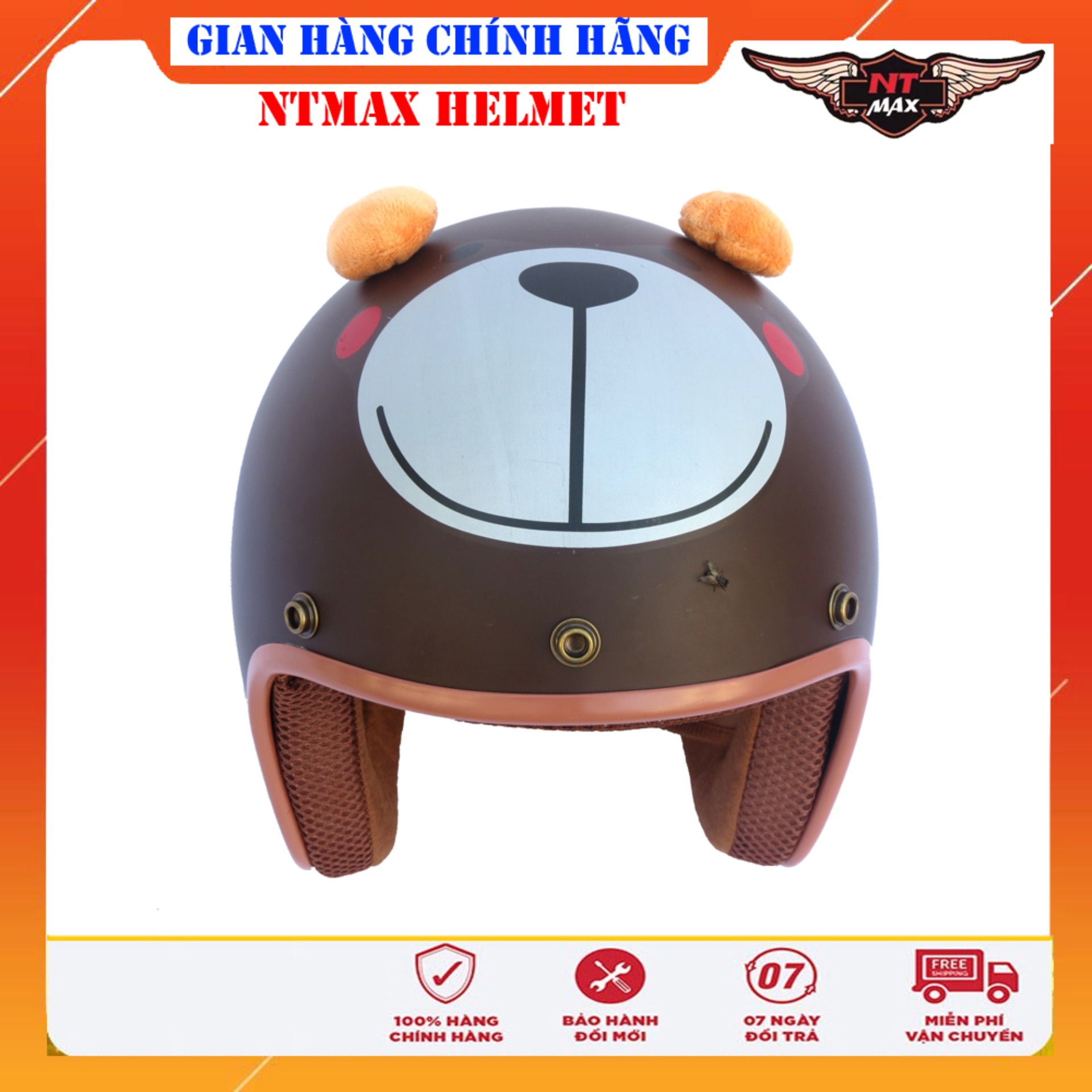 Mũ bảo hiểm NTMAX 3/4 Gấu nâu siêu cute