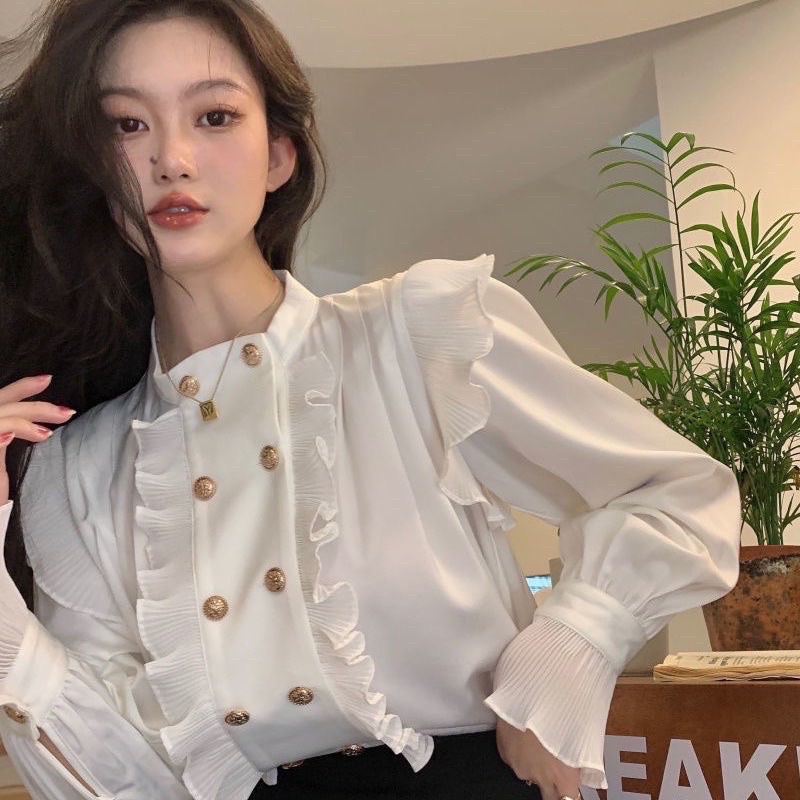 Áo sơ mi tiểu thư phối ly - 2 hàng cúc siêu hot 2022