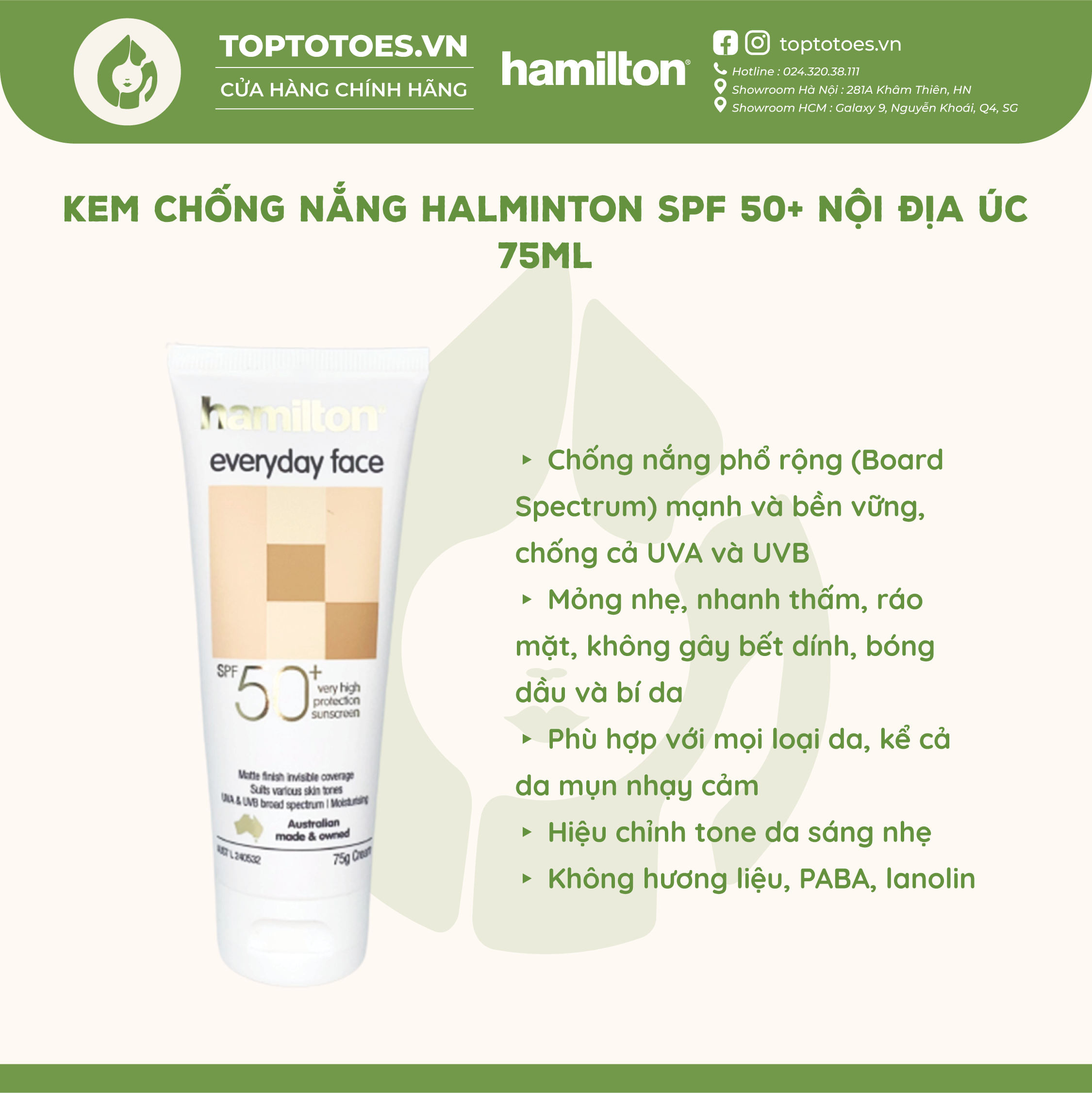 Kem chống nắng hamilton spf 50+ nội địa úc