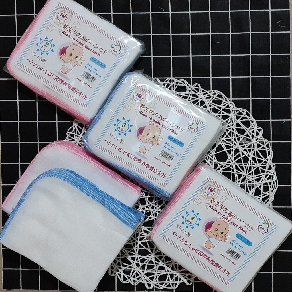 Khăn xô trắng loại 2 lớp , 3 lớp , 4 lớp mềm mịn thấm hút tốt cho bé ( gói 10 khăn )