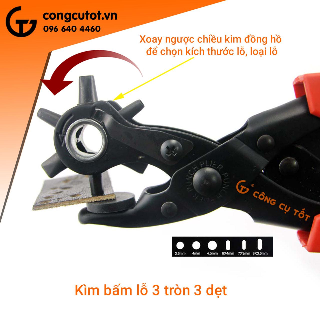 Kìm bấm lỗ thắt lưng, bấm lỗ da 3 tròn 3 dẹt