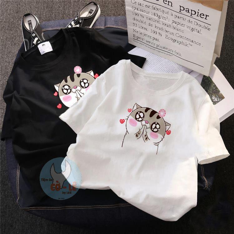Áo thun nữ form rộng in hình Mèo Ami Bụng Bự * Trúng Sét tình Yêu * vải dày mịn mát