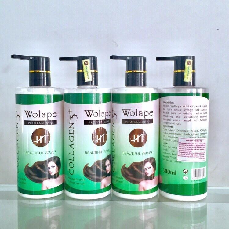 Kem hấp phục hồi tóc suôm mượt wolape collagen 500ml