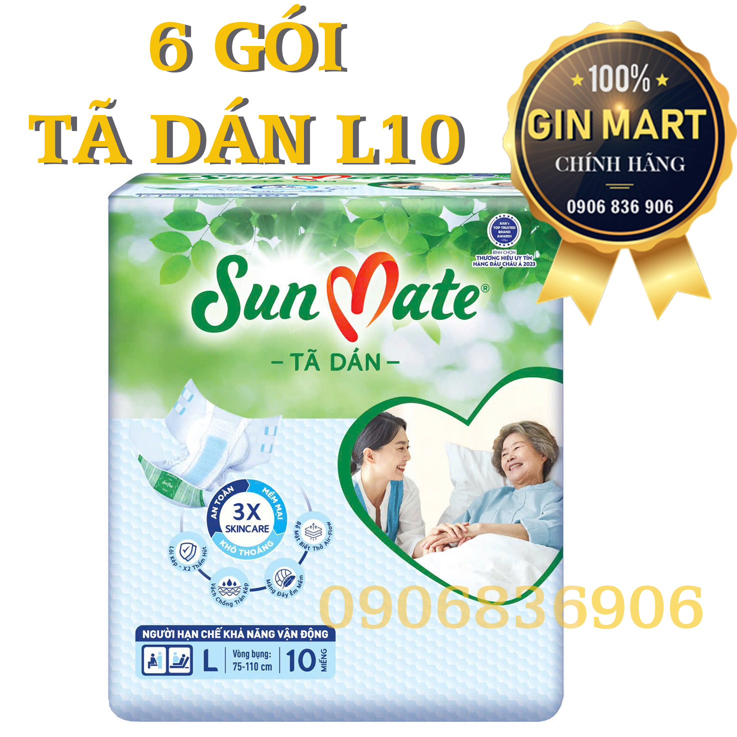 Combo 6 Gói Tã Dán SUNMATE Size M10 - M/L10 - XL10 - M/L18