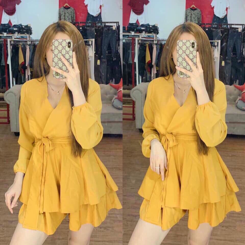 [HCM]Đầm tay voan 4 màu cột nơ eo