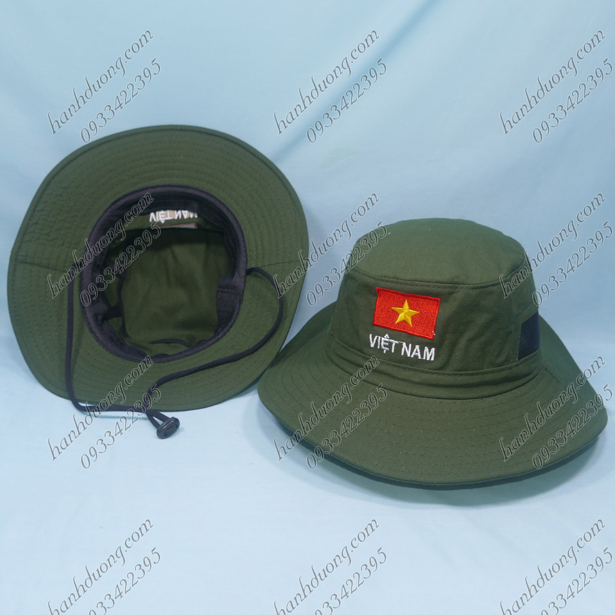 Nón lính thêu lá cờ Việt Nam có vành rộng 6,5cm, nón tai bèo nam, nón bo nam vành rộng có lỗ thoáng khí 2 bên hông