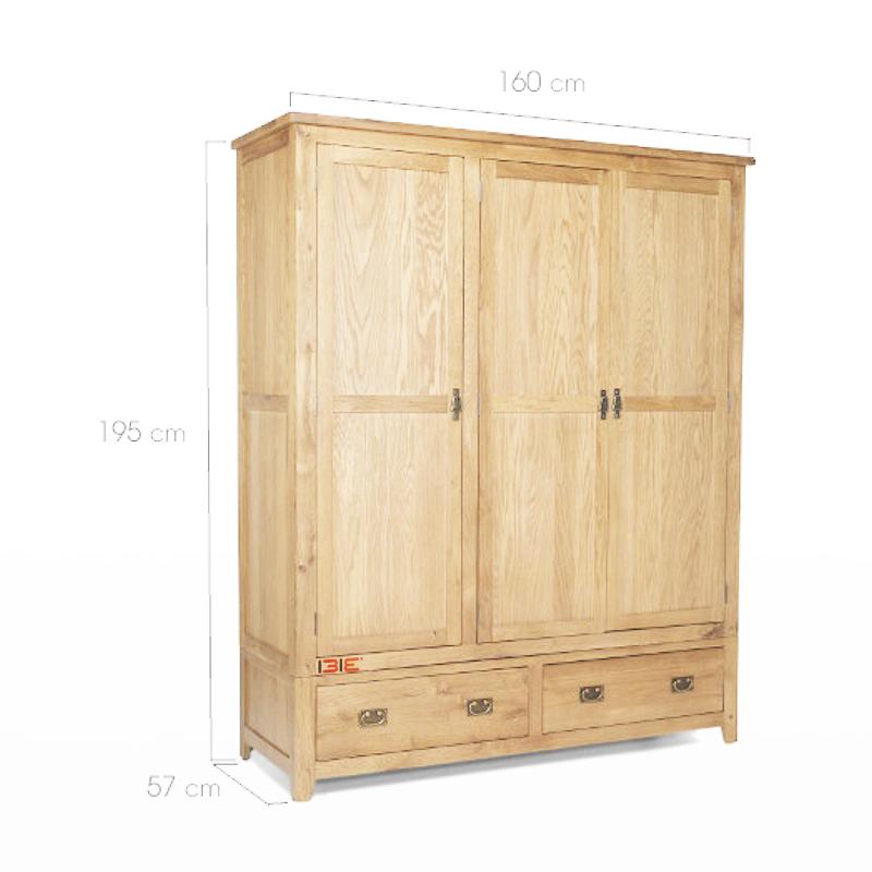 Tủ quần áo Rustic 3 cánh gỗ sồi 1m6