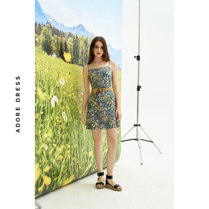 Đầm 2 dây thô họa tiết quả lựu kèm belt 411DR6007 ADORE DRESS - Hình ảnh 4