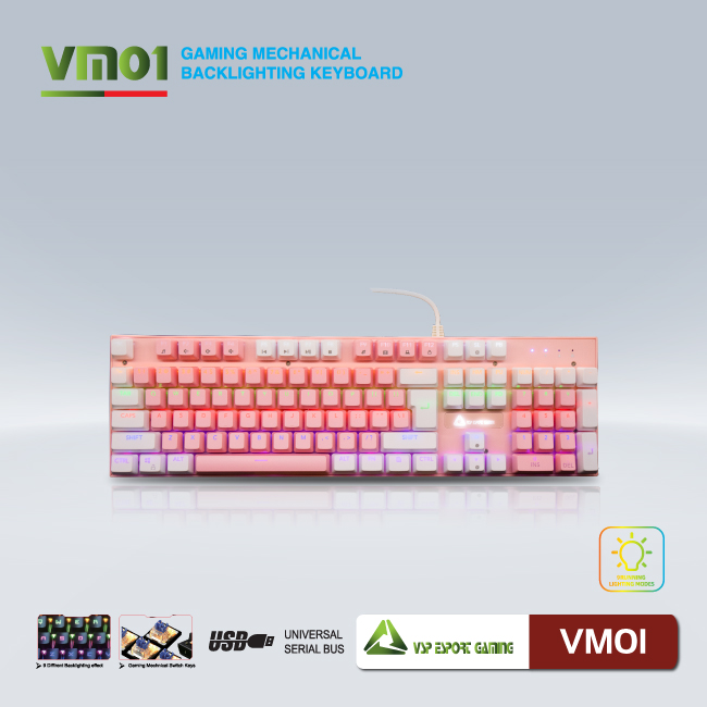 Bàn phím cơ VSP eSport Gaming VM01(HỒNG)