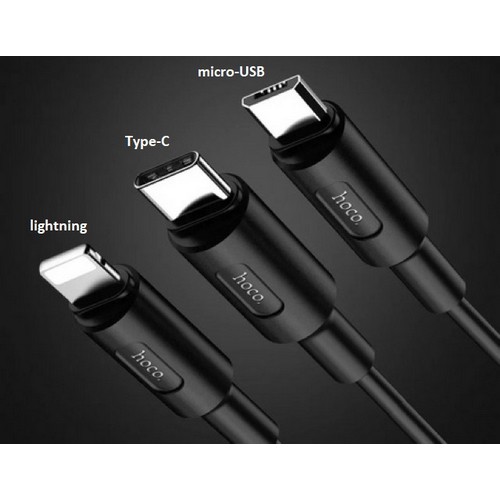 Dây cáp sạc 3 đầu X25 Lightning- Micro - TypeC- Hàng chính hãng HOCO (1m)