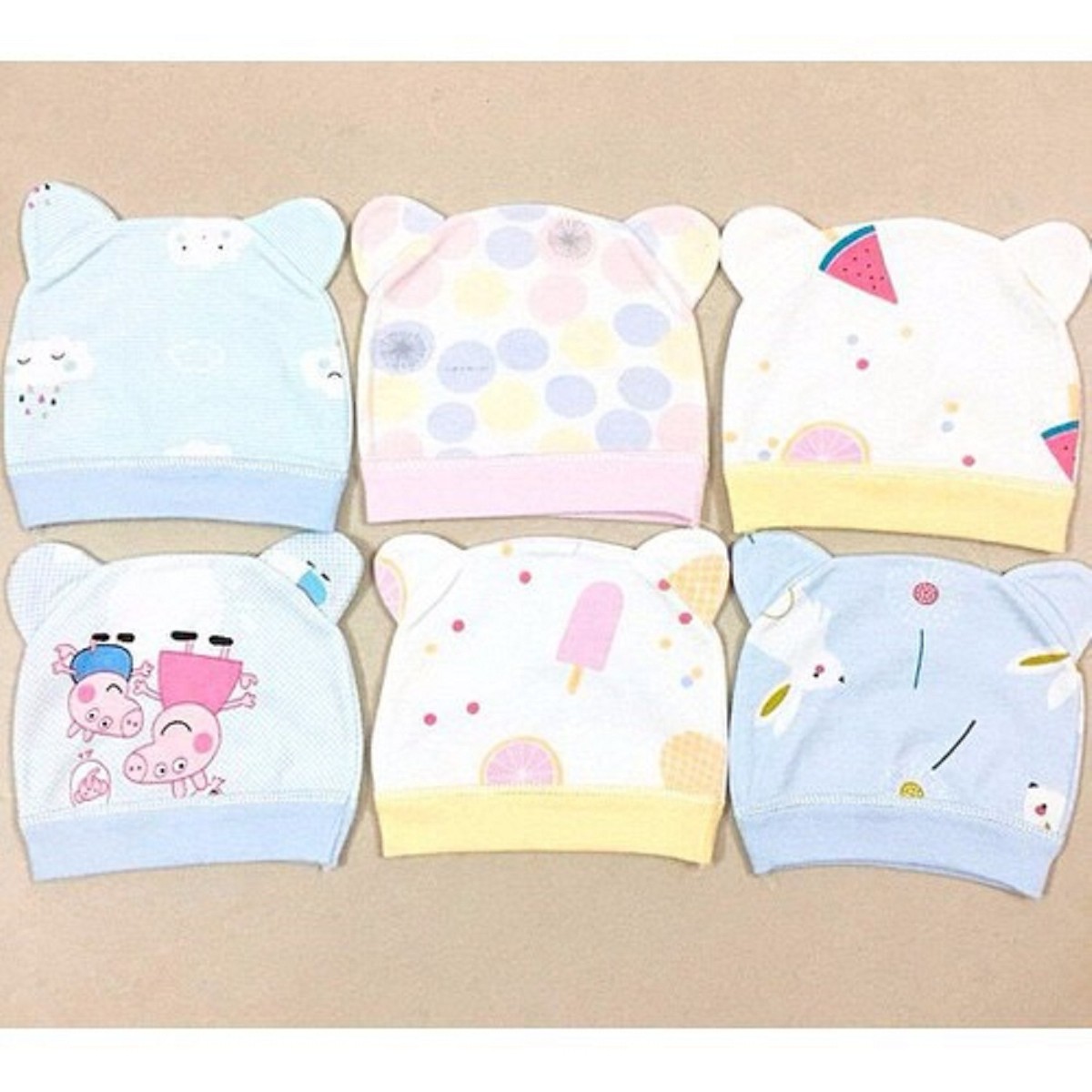 [HCM]Mũ vải sơ sinh 100% cotton cho bé sơ sinh (set 2 cái)