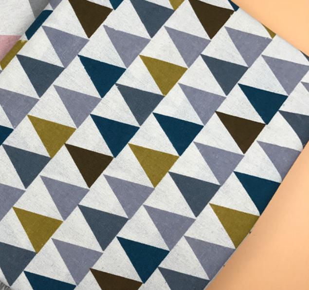 Vải canvas vải bố mẫu tam giác vàng xanh xám