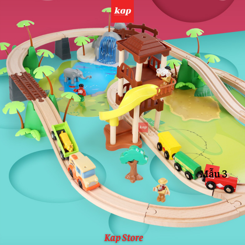 Jungle train set, Wooden Railway 107pcs, playable with Brio, Hape wooden railway