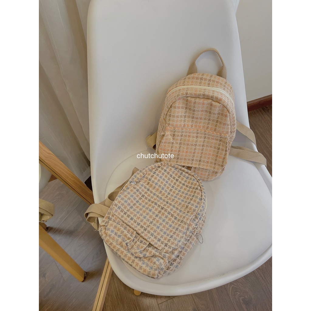 T221-222/Balo mini kẻ caro dạ siêu dễ thương