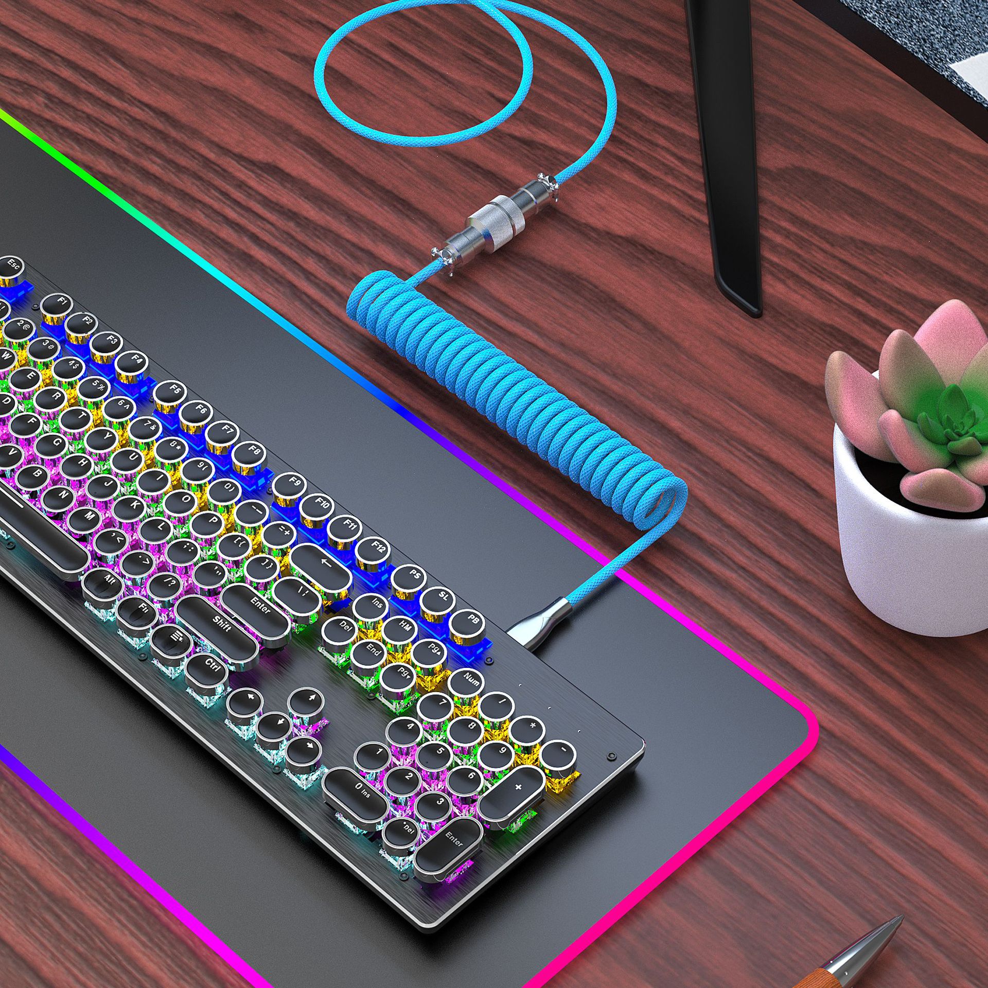 Mechanical Keyboard Data Cable TYPE-C Plug-In Cable Detachable Keyboard Cable Gaming Keyboard Metal Usb Head ided Stretchable Data Cable