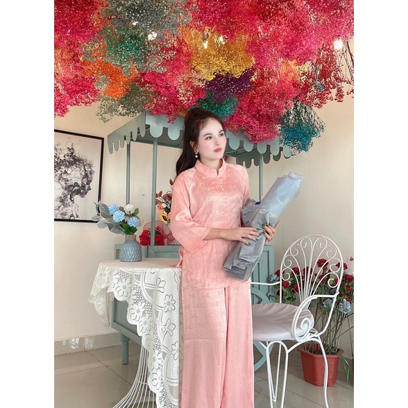 Đồ lam đi chùɑ - Đồ lam phật tử - Bộ đồ đi chùɑ in hoa văn gấm xước cao cấp lᴏại 1