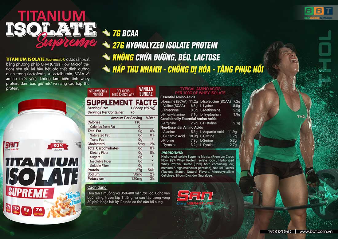 S.A.N Titanium Isolate Supreme - Whey Protein Hydrolyzed Siêu Tinh Khiết Hàm Lượng Cao