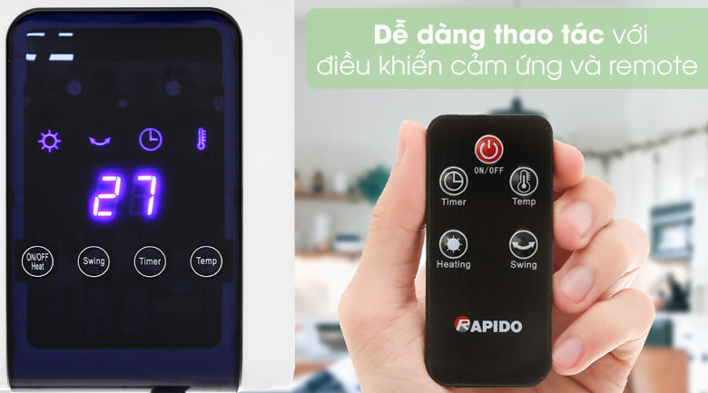 Máy sưởi gốm Rapido RCH2000-D -có điều khiển từ xa.