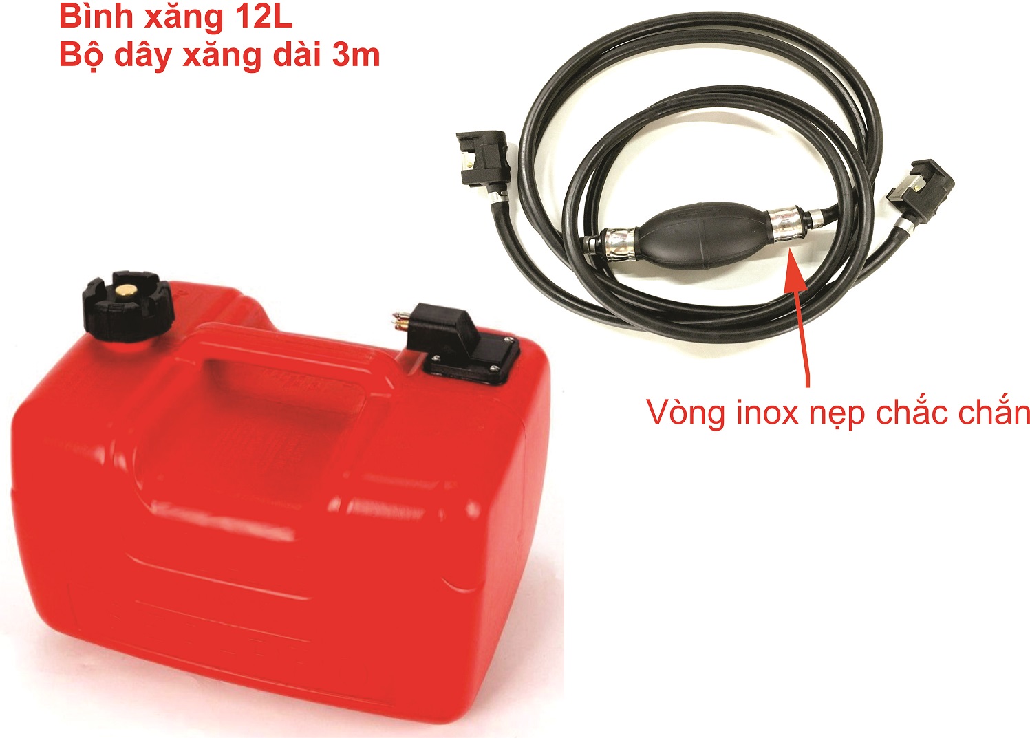 Bộ bình nhiên liệu gắn ngoài di động 12L cho động cơ Yamaha và Mercury có đồng hồ đo nhiên liệu, Bình + bộ dây bơm xăng
