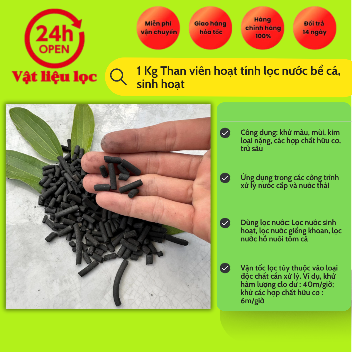 1kg Than Hoạt Tính Lọc Nước Hồ Cá Bể Cá