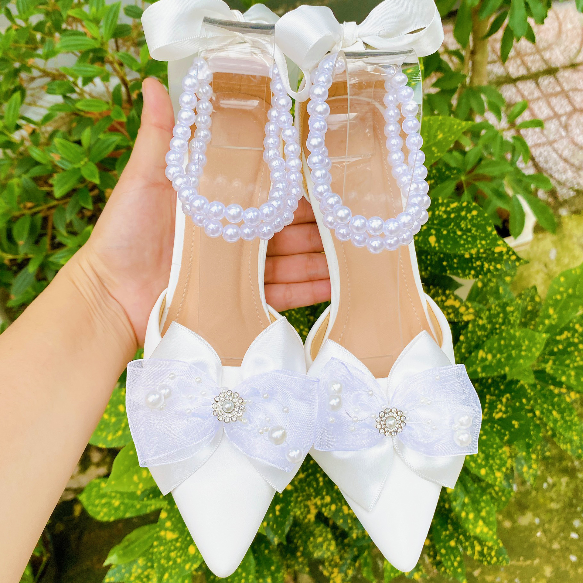 GIÀY CÔ DÂU NƠ NGỌC 7 PHÂN - đi lùi size