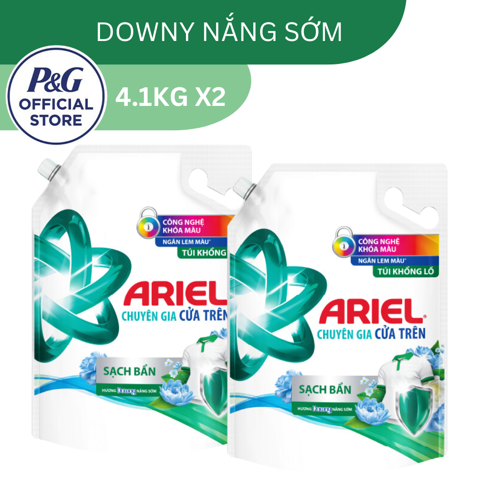 Combo 2 Nước Giặt Cửa Trên ARIEL Ngăn Lem Màu, Quần Áo Siêu Thơm Hương Sạch Sâu Nắng Mai Túi 4.1KG
