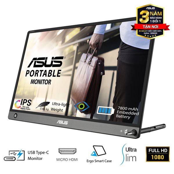 Màn Hình Di Động ASUS ZenScreen MB16AHP 15.6" IPS chống chói Full HD Pin 7800mAh USB Type-C Micro-HDMIloa 1W*2