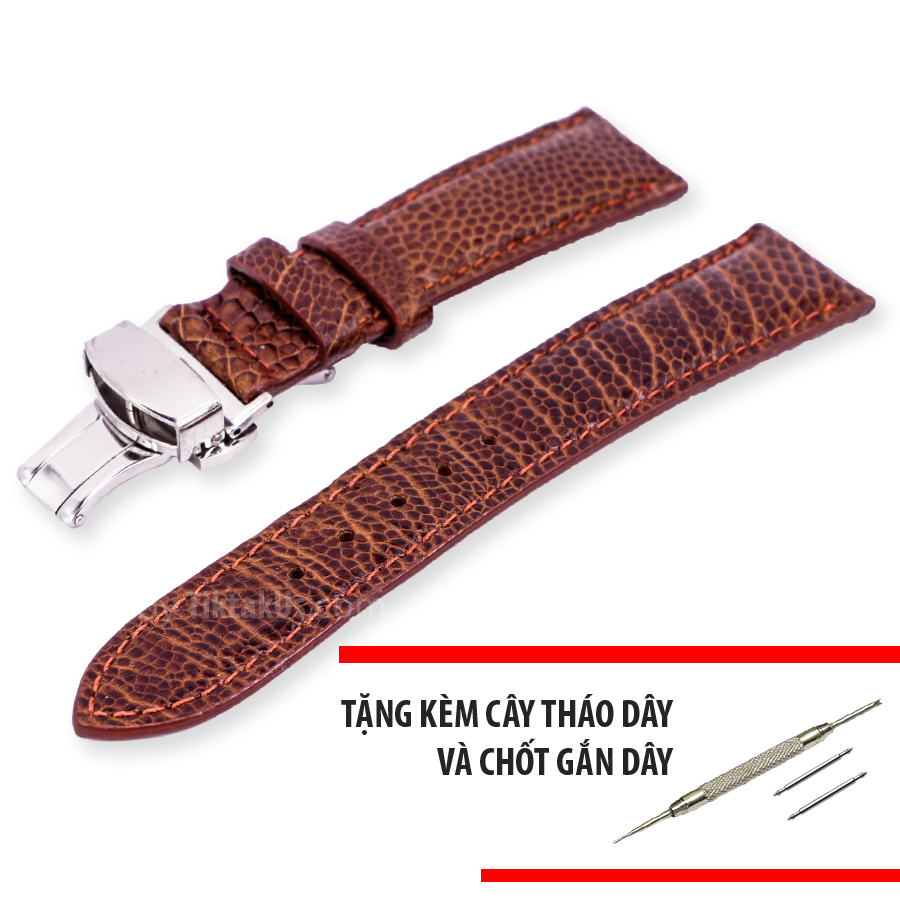 [HCM]Dây đồng hồ nam da đà điểu thật kèm khóa bướm chống gãy dây Size 20mm - Tiktakus