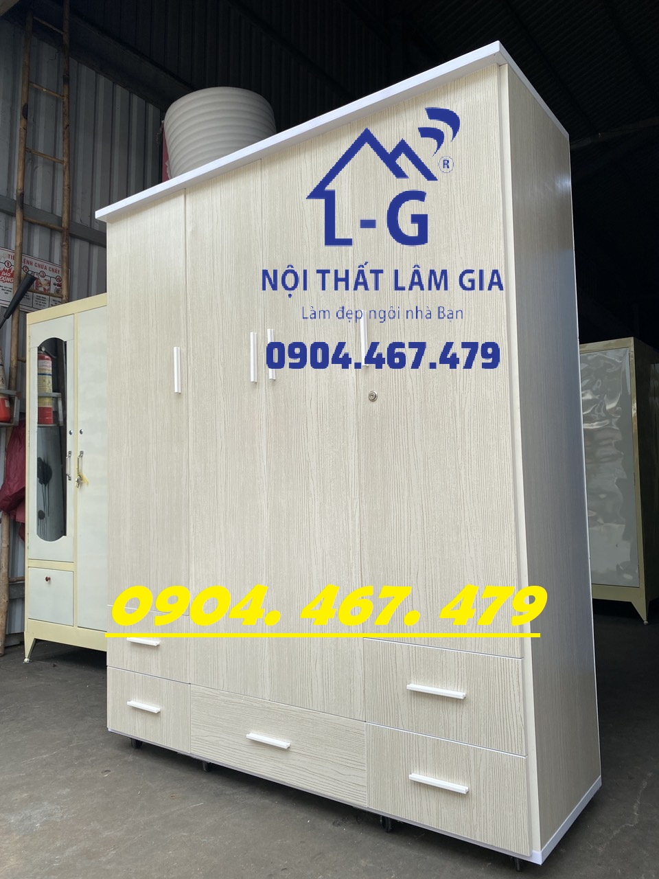 Tủ nhựa 4 cánh màu kem cao 1m8x ngang 1m6 x sâu 50cm - miễn ship hcm