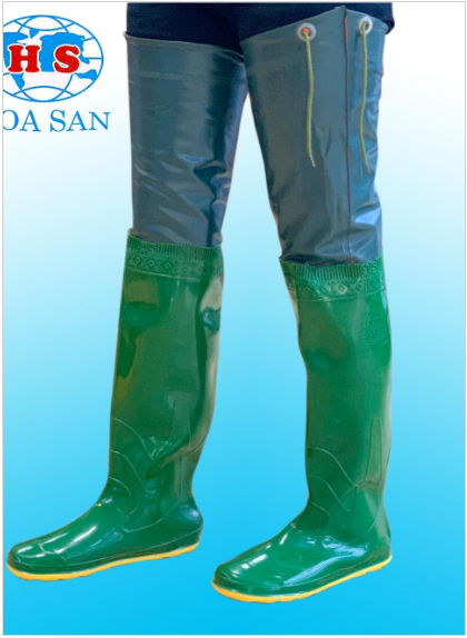 Ủng dài lội nước đế vàng cứng 2 lớp Hoa San size 36-43, ủng đùi, ủng đi mưa, ủng cấy dài, ủng bảo hộ lao động