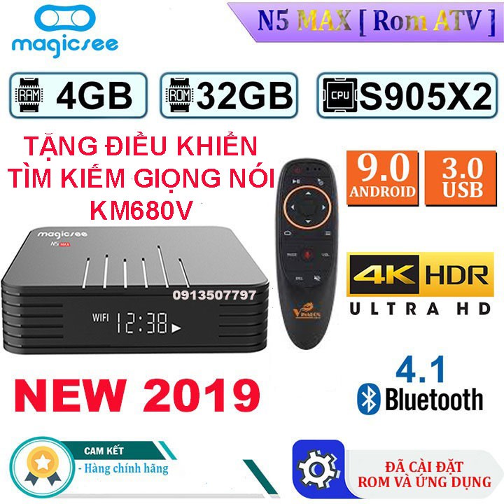 Android tivi box Magicsee N5 max X4 chip S905X4 , Android 11 , Ram 4GB , bộ nhớ 32GB , phiên bản 20223kèm tặng điều khiên tìm kiếm giọng nói