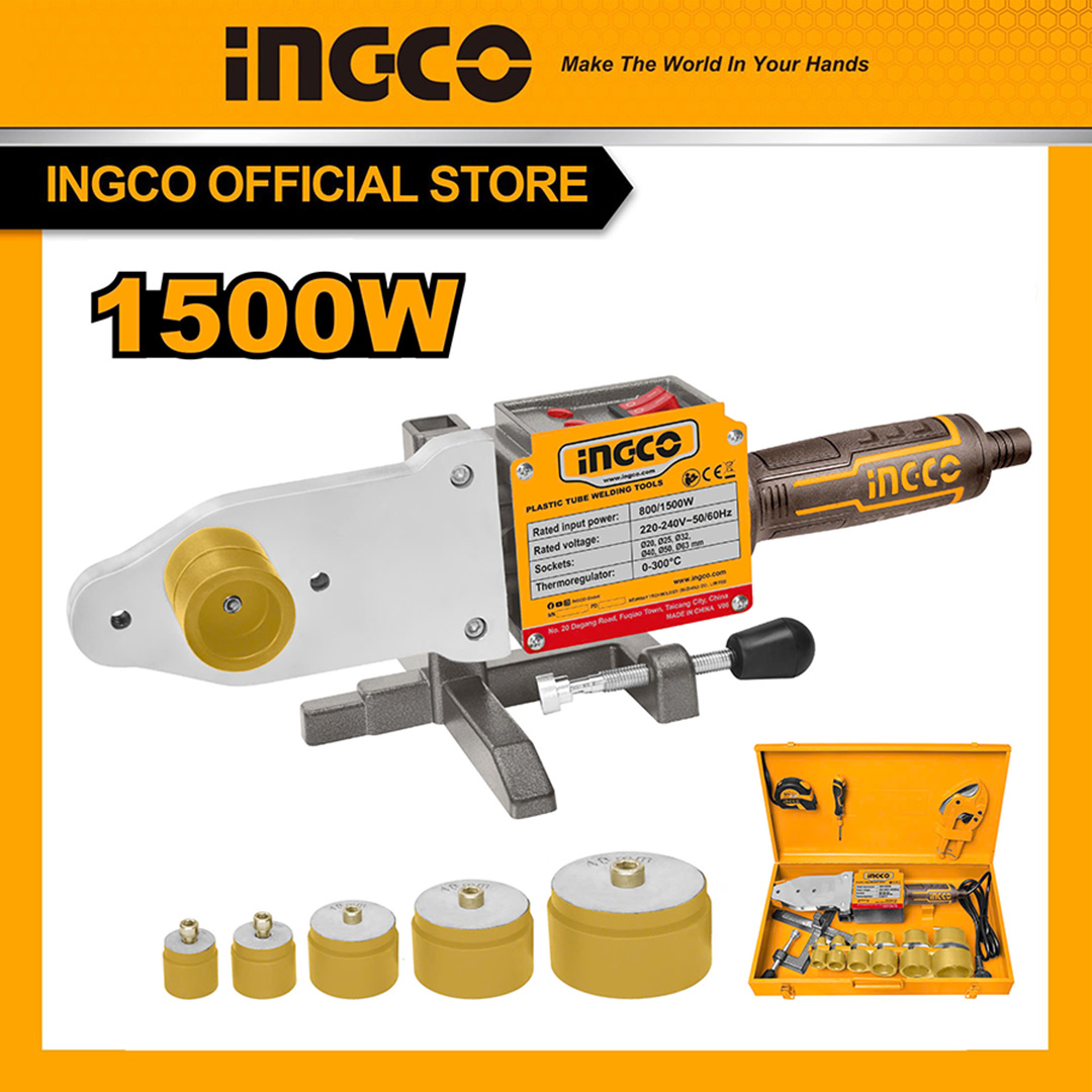 Máy hàn nhiệt ống ppr INGCO PTWT215002 nhiều size 20, 25, 32, 40, 50, 63mm công suất 1500W màu vàng nâu mới
