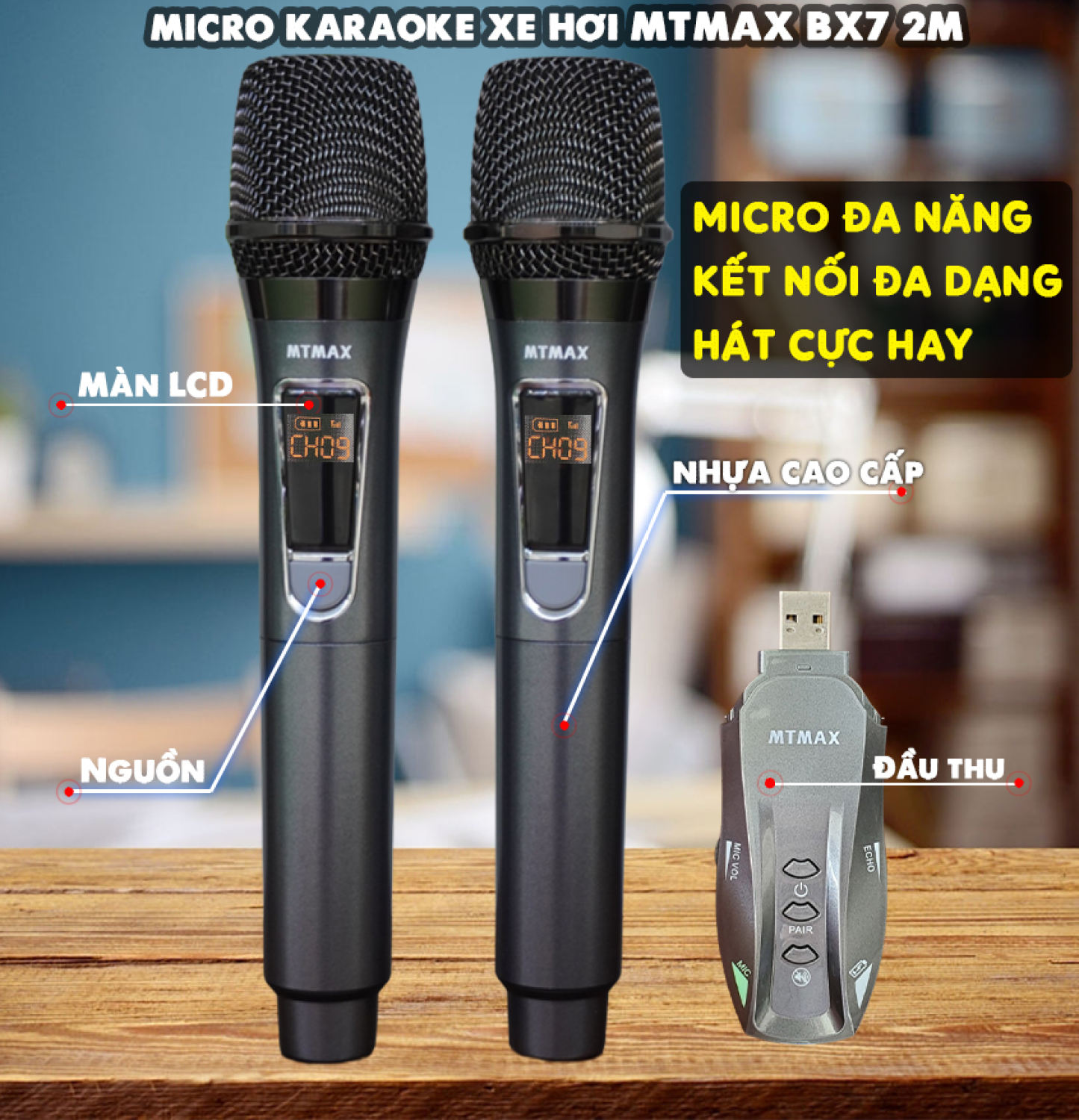 Bộ Micro karaoke Dành Cho Ô Tô MTMAX BX7 2M - Micro Đa Năng - Micro Cho Xe Hơi Loa Kéo-Kết Nối Đa Dạ