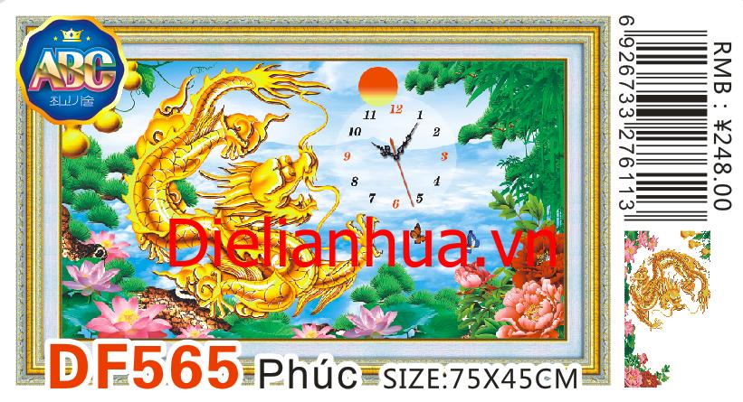 Tranh đính đá đồng hồ long phúc_df565_75*45cm