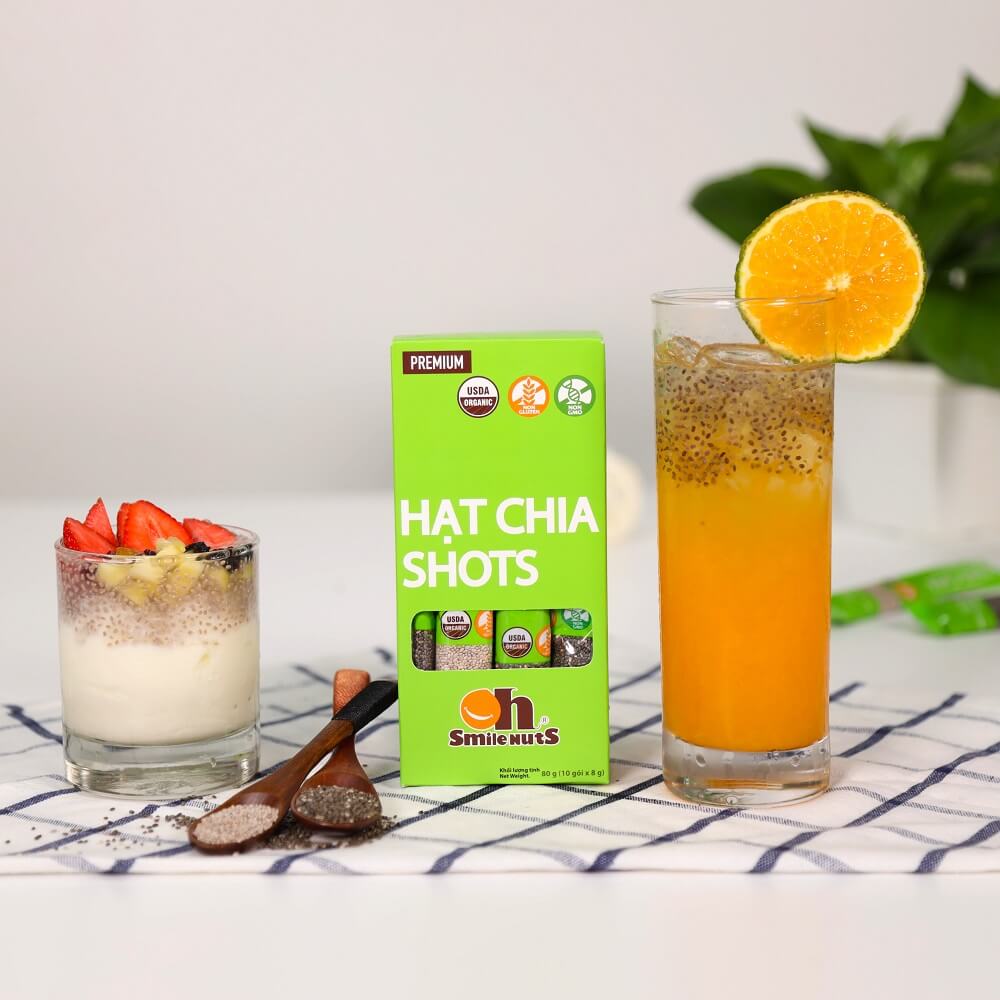 Hạt Chia hữu cơ Smile Nuts gói nhỏ tiện dụng (8g x 10 gói) - Hạt chia nhập khẩu từ Nam Mỹ - Organic Chia Seed Shots (8g x 10 bag)