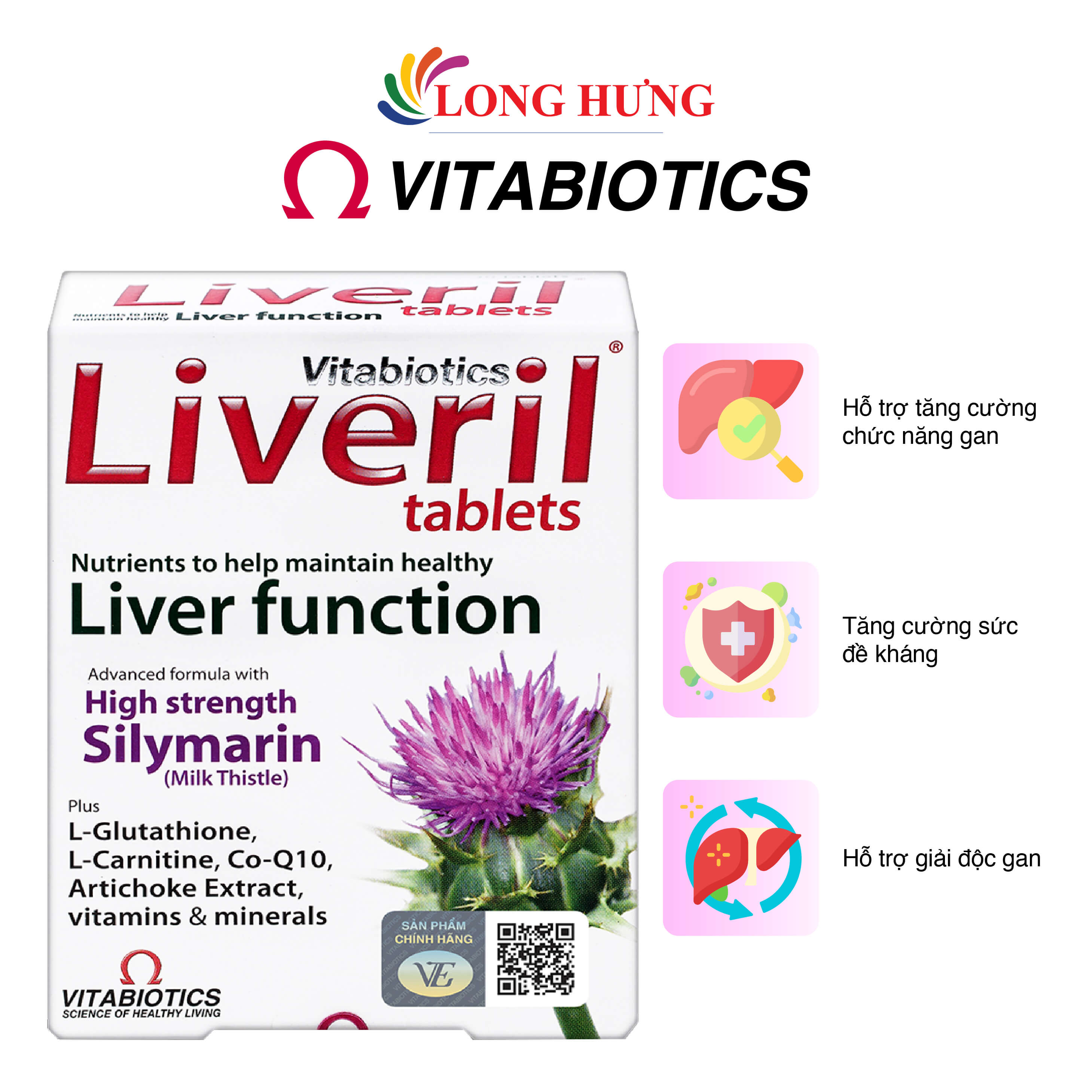 Viên uống Vitabiotics Liveril Tablets hỗ trợ thải độc gan (30 viên)