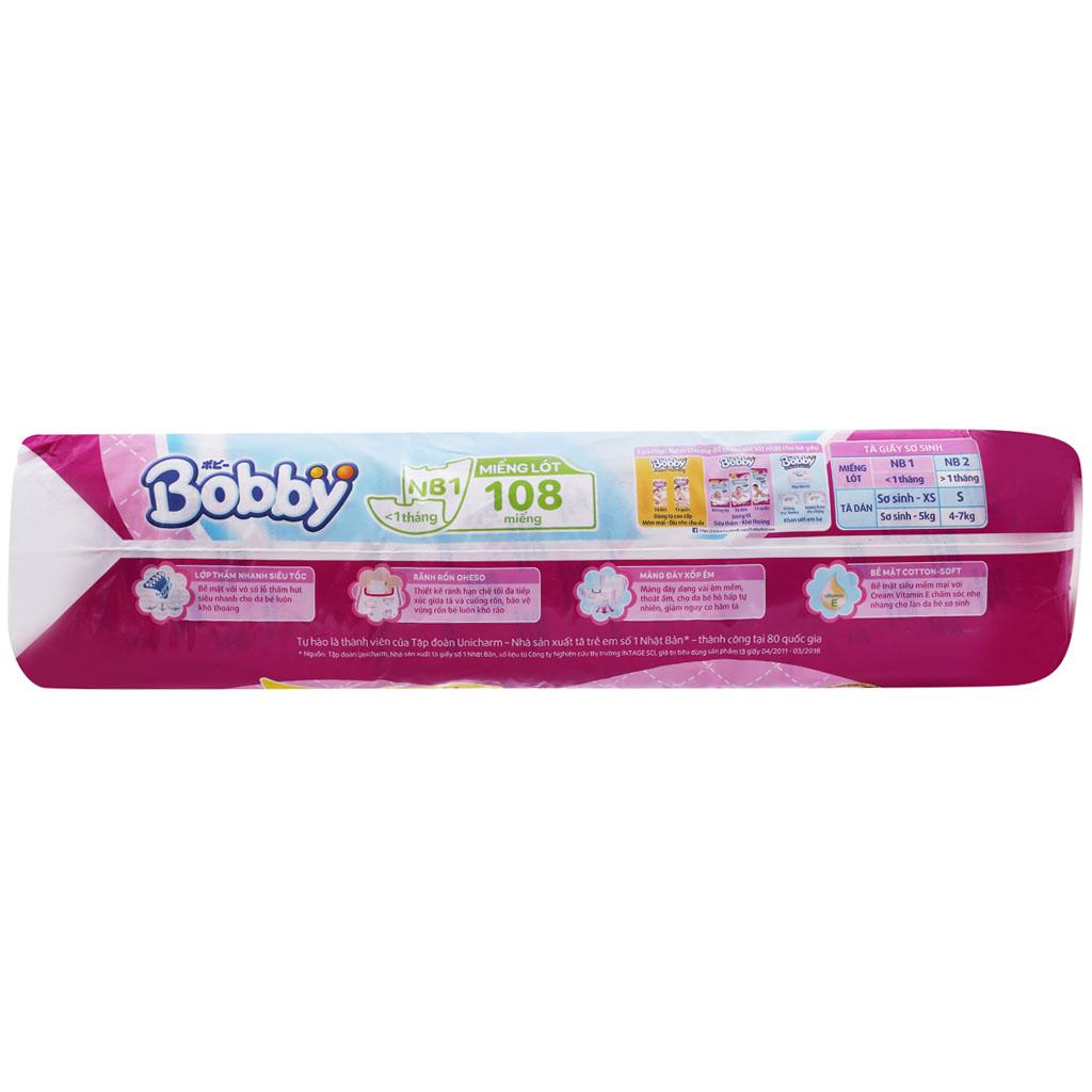 Miếng Lót Sơ Sinh Bobby Newborn 1 - Bịch 108 Miếng (Dành cho trẻ 1 tháng tuổi)