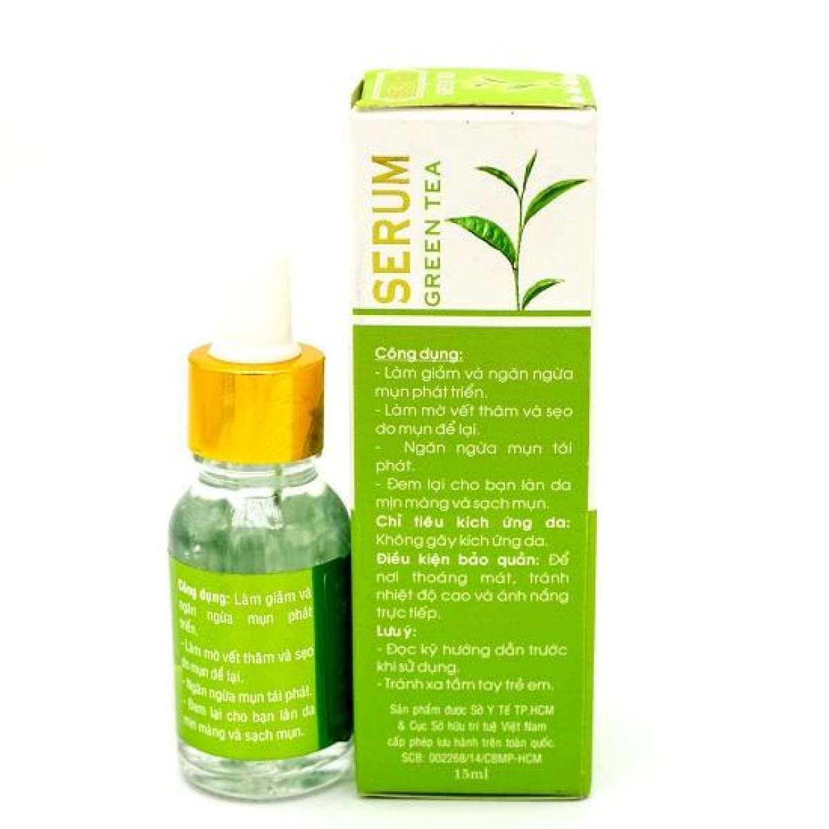 [HCM]Serum mụn - Thâm - Mờ sẹo Trà xanh Nhật Việt 15ml (Xanh - Trắng)