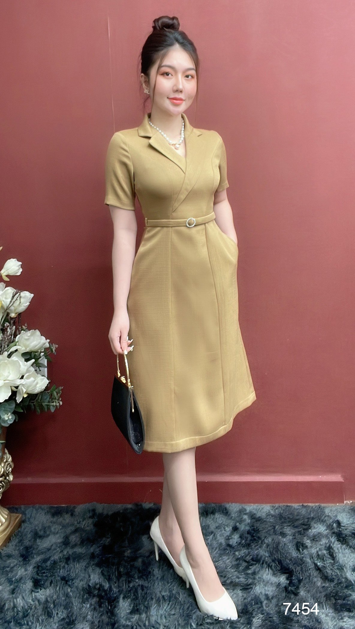 Đầm EMY EM7454 Đầm Xoè A Cổ Vest