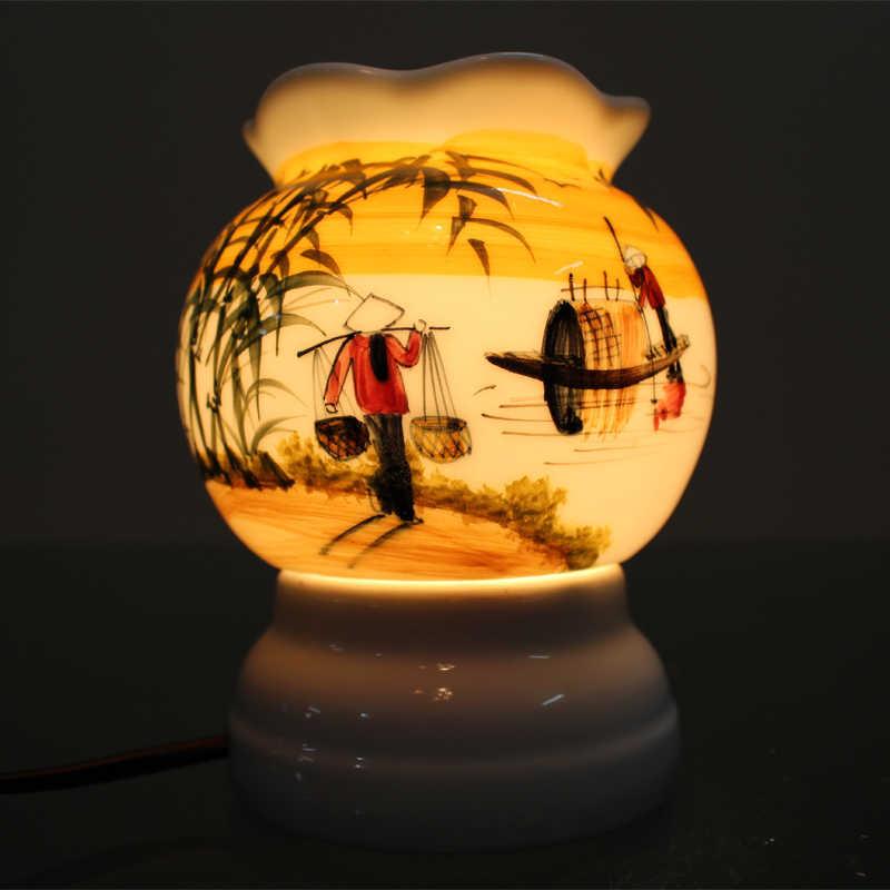 Đèn xông tinh dầu gốm sứ thấu quang cao cấp Bát Tràng-Việt Nam + tặng 1 lọ tính dầu xả chanh nguyên chất 100%