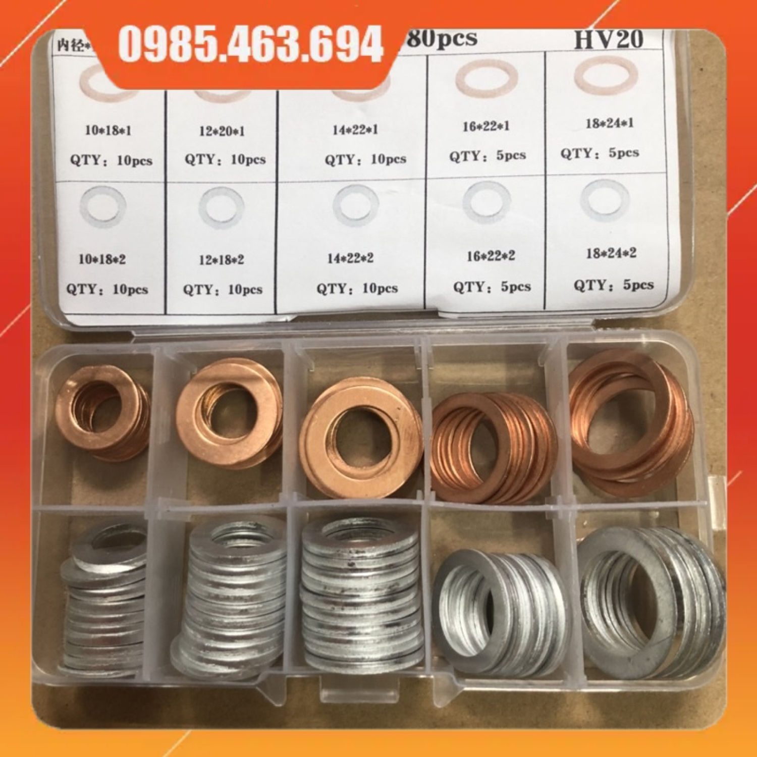 Hộp long đền ốc rốn dầu 90 chi tiết M10-M18