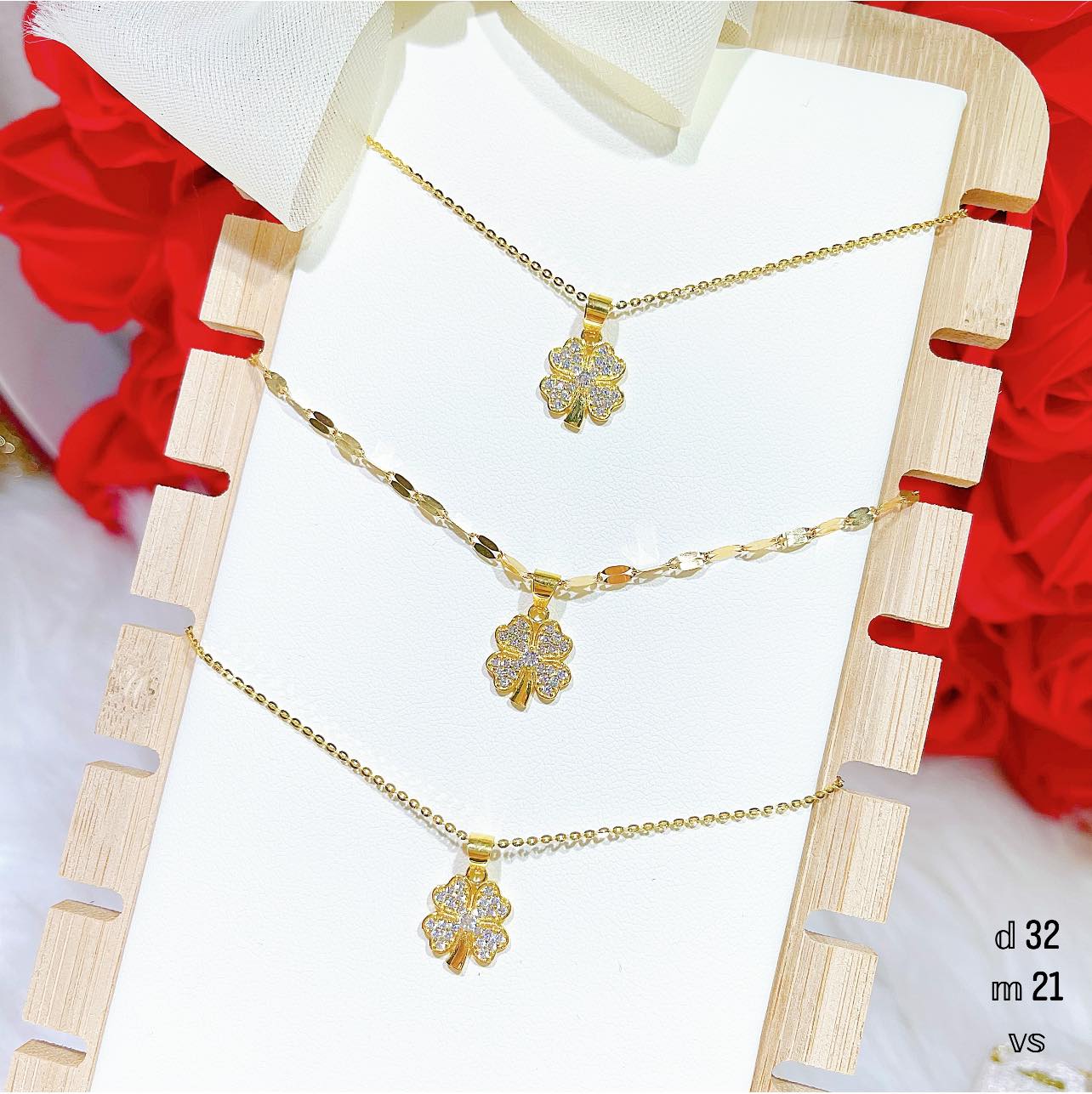 [Hoàn tiền 20%] Dây chuyền nữ vàng tây mặt cỏ 4 lá MS54d