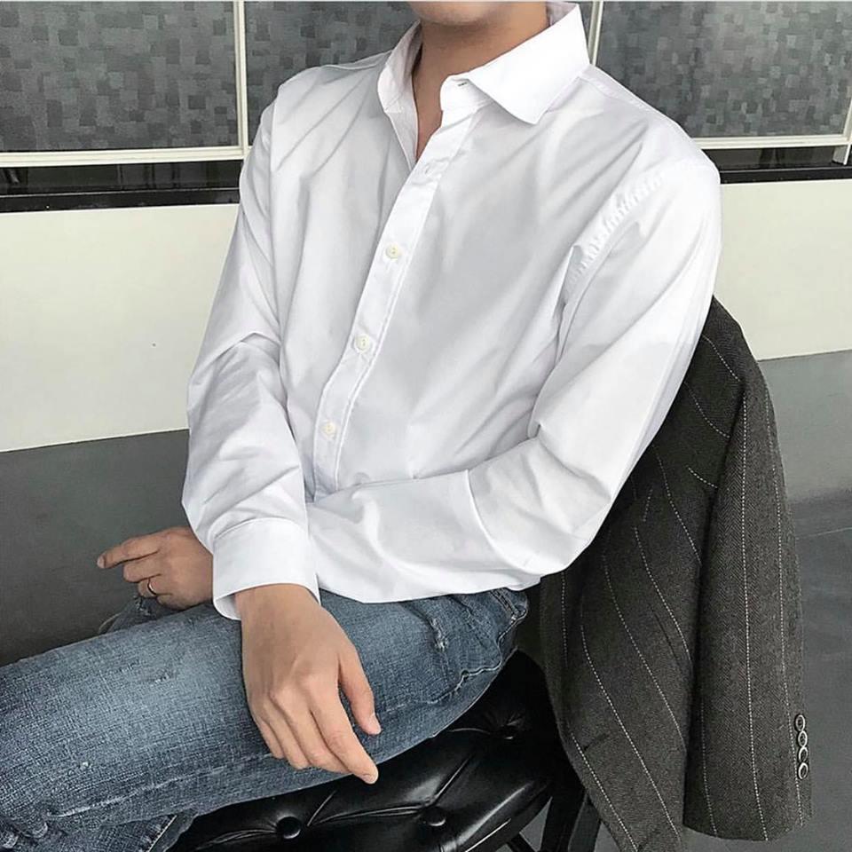 [HCM]Áo sơ mi lụa trắng đen nam nữ