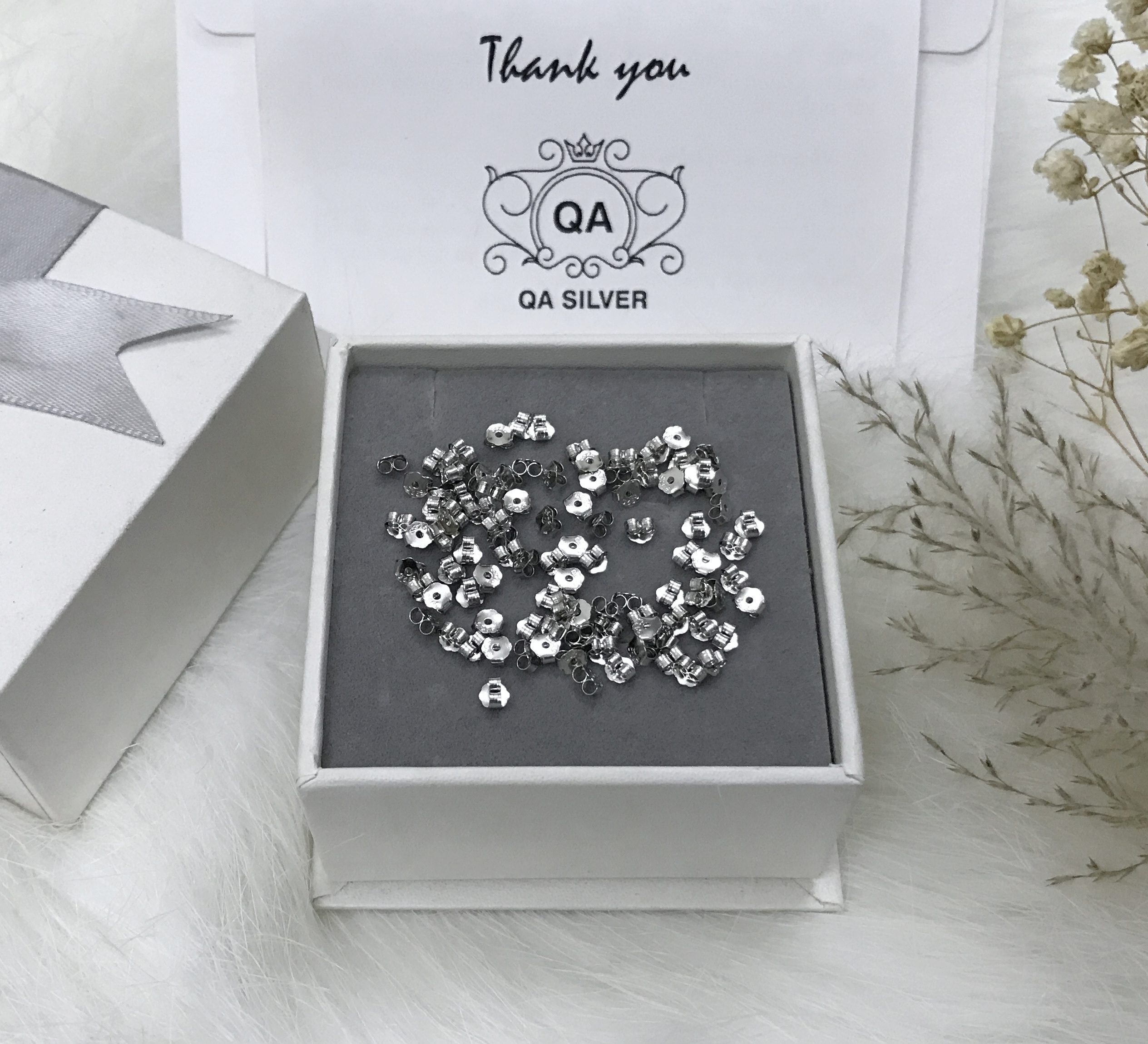 Chốt bướm khuyên tai bạc 925 phủ Platinum đế chui nụ S925 QA SILVER Earring Backs Cap AC200701