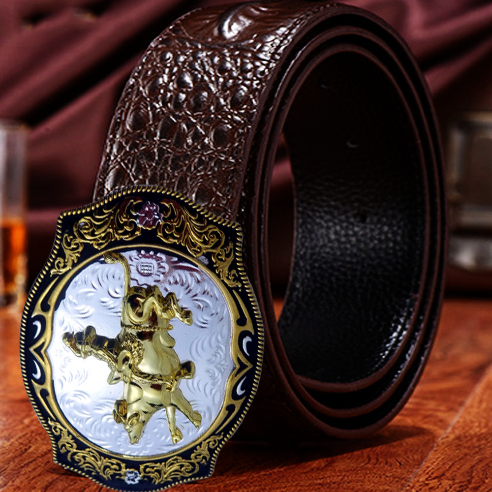 Thắt lưng nam chất liệu da công nghiệp 2 lớp vân cá sấu đầu khóa kim loạiTHẦN TÀI CƯỠI TRÂU.