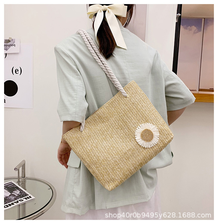 Túi Cói Vuông Lớn Phối Hoa Cúc Xinh Xinh - 100style