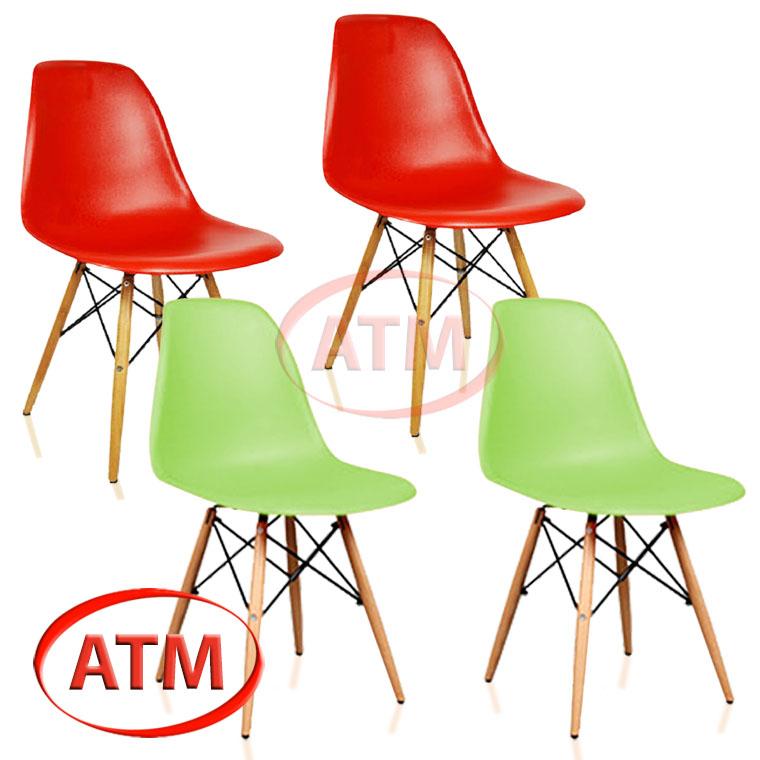 Bộ 4 ghế cafe, ghế EAMES chân gỗ ATM 001G (bộ 4 ghế 2 màu)
