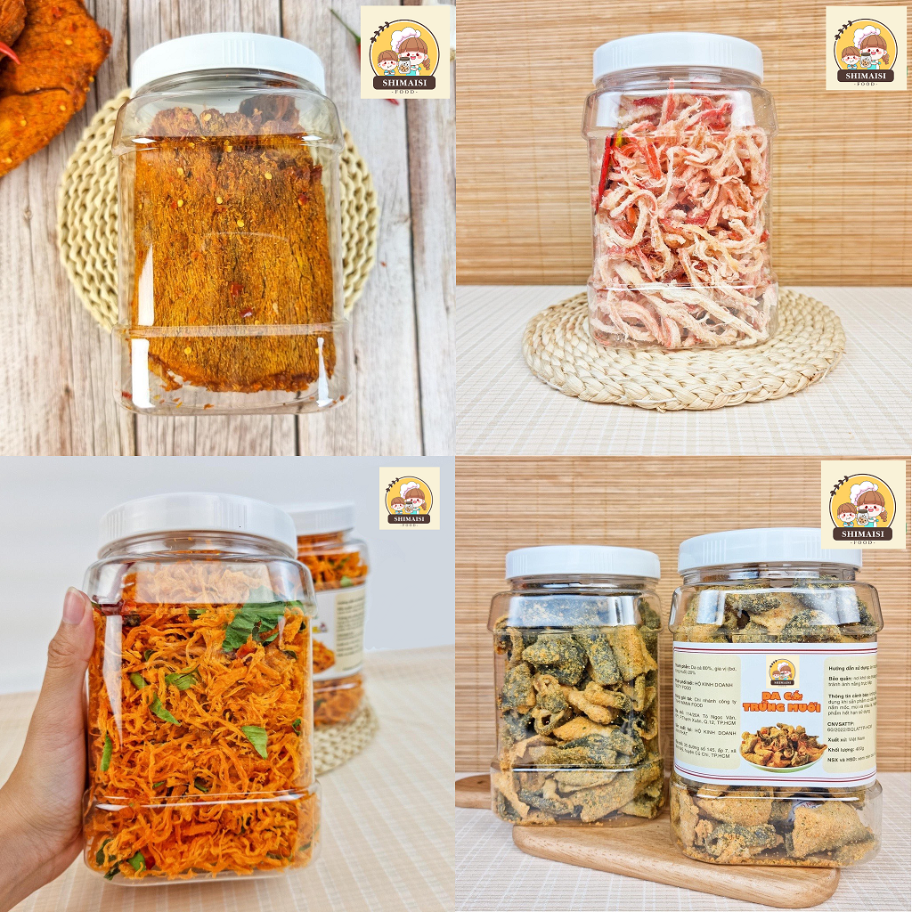 COMBO 4 MÓN Khô Bò, Mực, Gà, Da Cá Muối Hũ 2000gr đồ ăn vặt