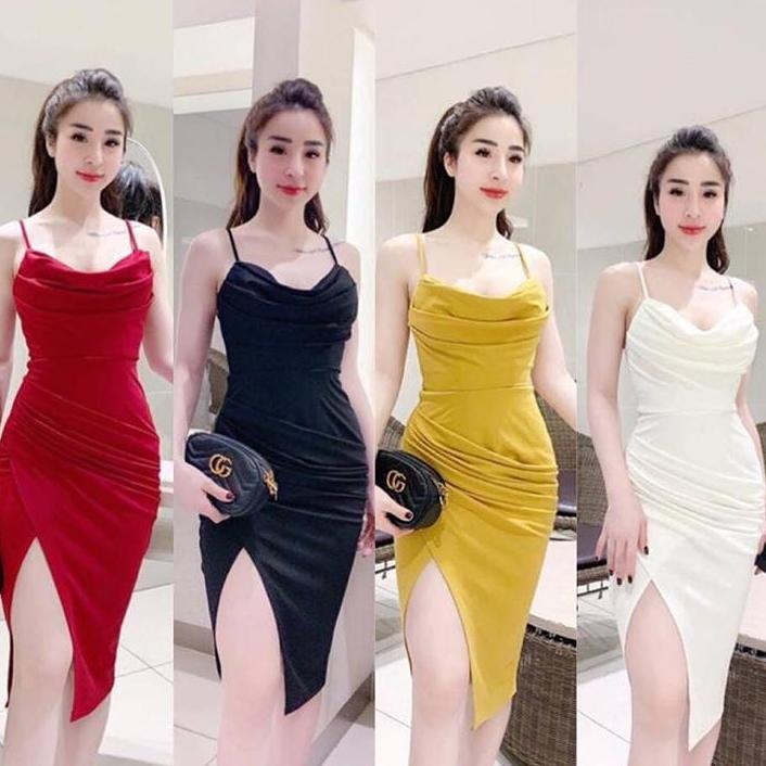 [HCM]Đầm body cổ đổ xẻ tà